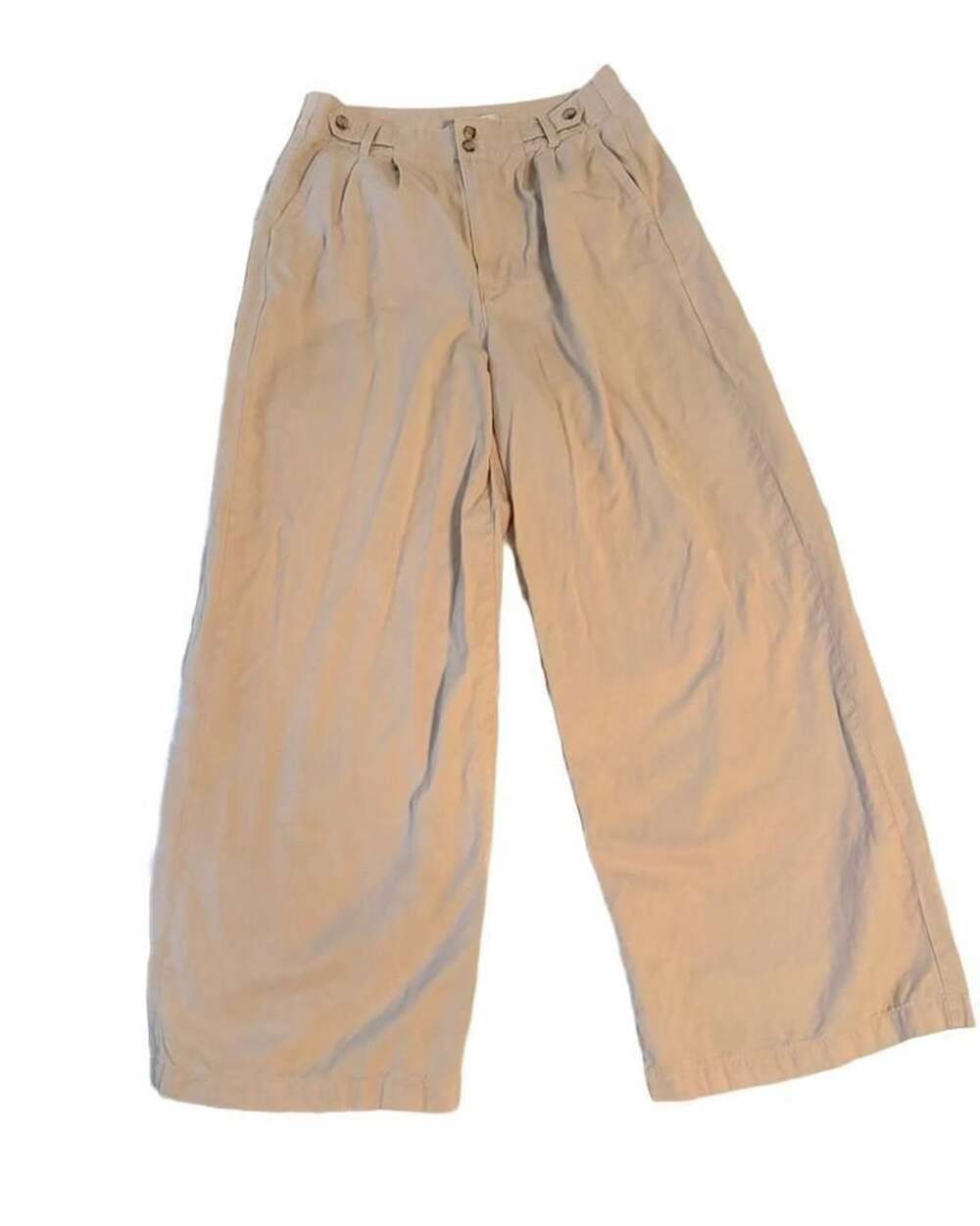 Madewell SZ 6 Beige Wide Leg Pleated Pants Lyocell Cotton Linen Utility Trousers
